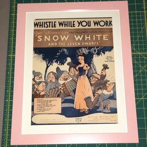 Framed&matted vintage sheet music: Snow White